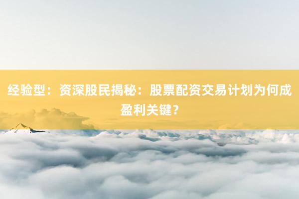 经验型：资深股民揭秘：股票配资交易计划为何成盈利关键？